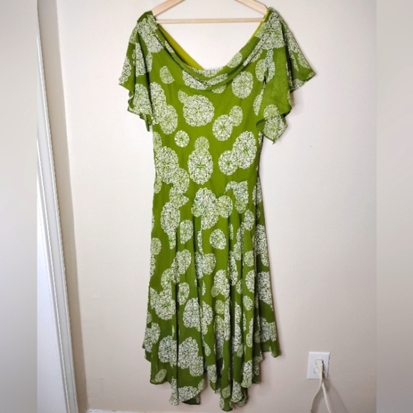 Robbie Bee Chiffon Maxi Dress 16 Green White Flutter Sleeve Romantic Fairycore - Picture 4 of 12